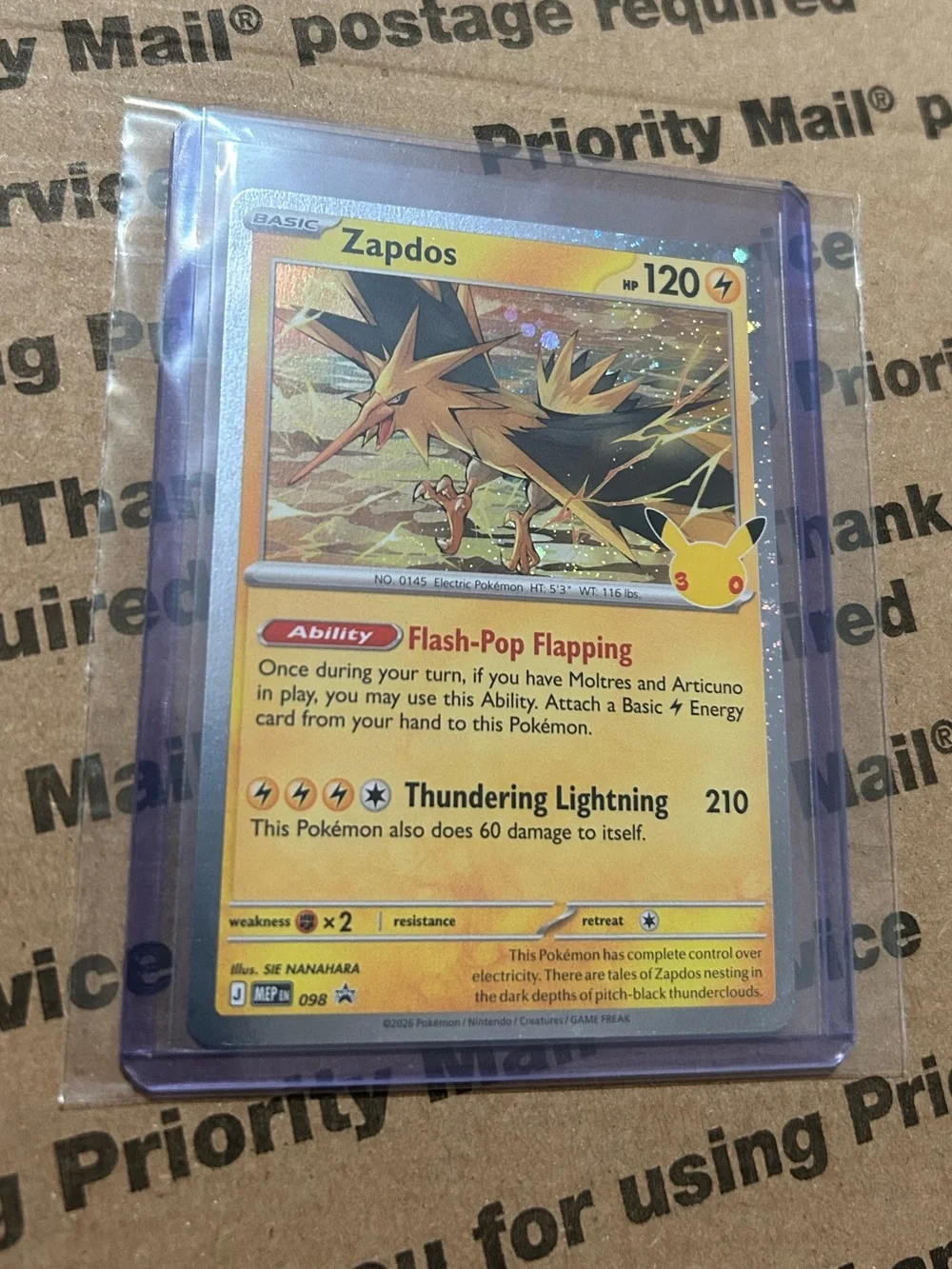 Holo Zapdos 30th Celebration Pokemon TCG Black Star Promo Card No. 098